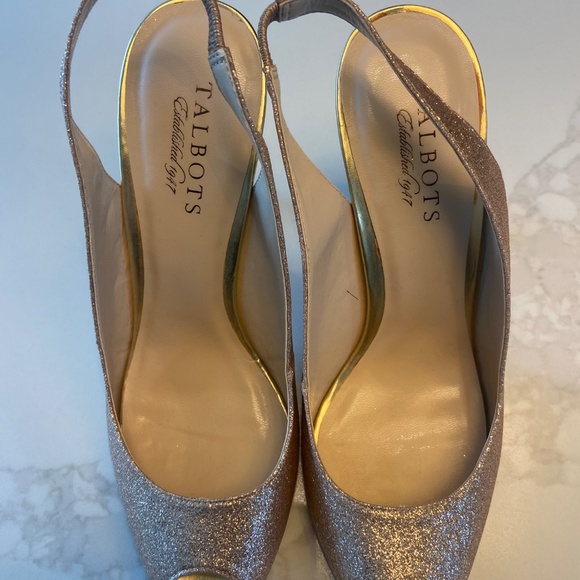 Fine Gold Glitter Slingback Heels, Almost New - Picture 3 of 4